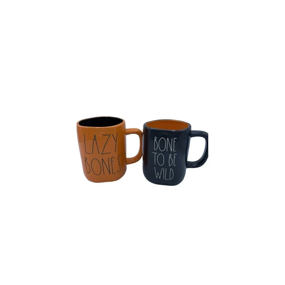 Rae Dunn Halloween Mug Set Lazy Bones & Bone to be Wild